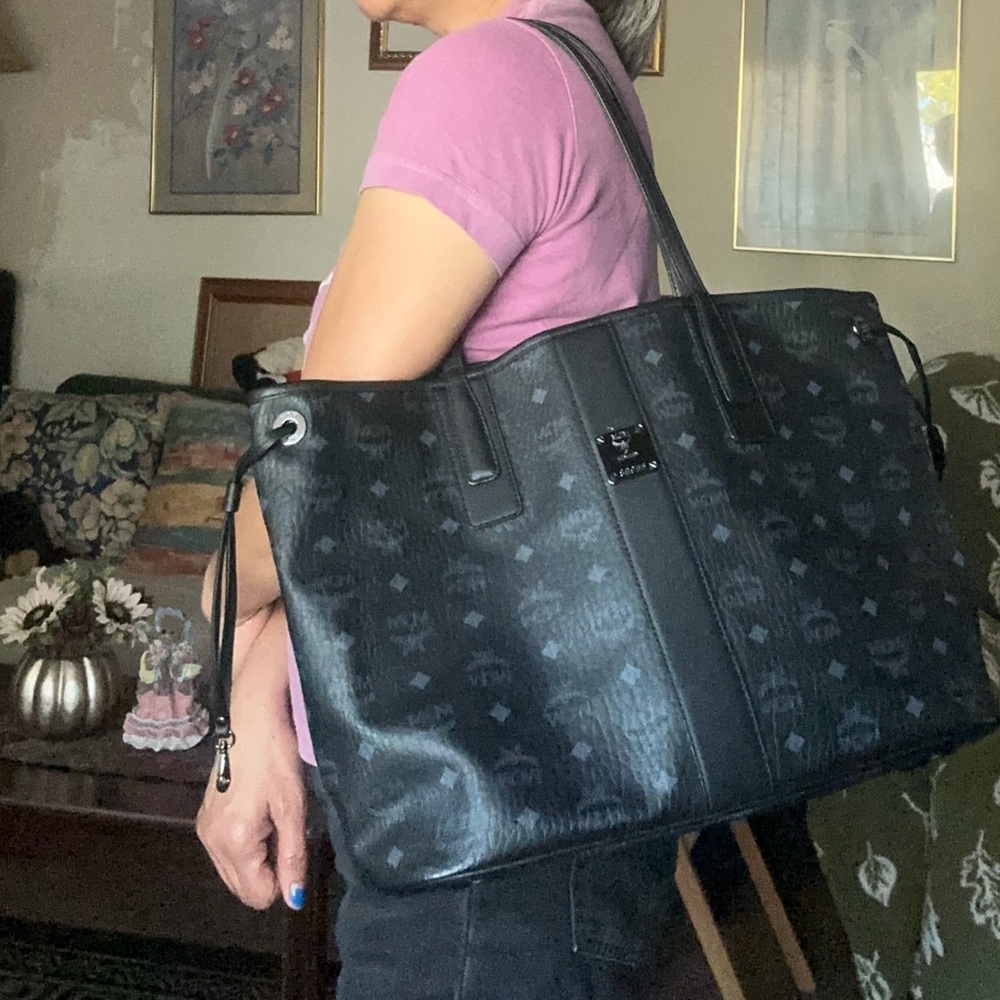 MCM Black Monogram Tote Bag